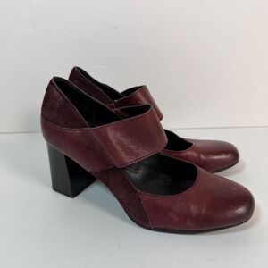 Born Burgundy Leather Mary Jane Chunky Block Heel Comfort Pumps 7.5 EU 38 Retro
